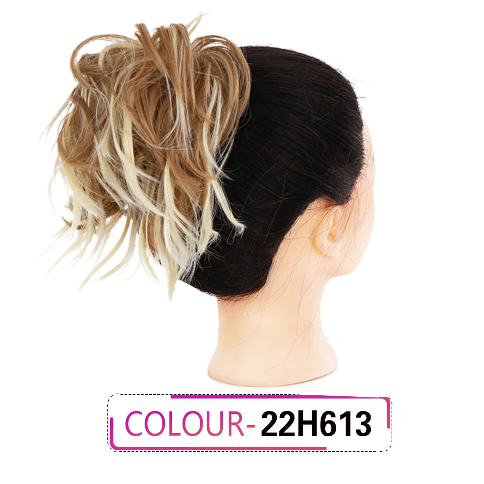 HUAYA Synthetic Chignon Donut Messy Hair Bun Hairpiece Elastic Hair Scrunchies Fake Hair Pieces For Women Black Brown Gold