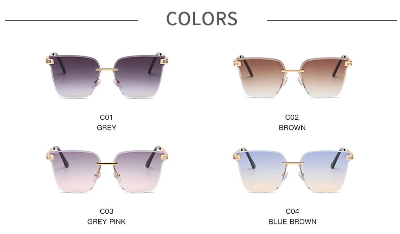 New Sunglasses Women Rimless Cat Eye Eyewear Gradient Brown Cutting Lens Sun Glasses For Female Alloy Eyeglasses Brand Designer