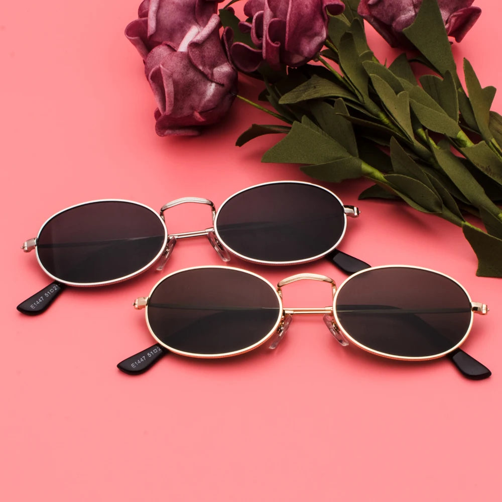 Kachawoo Oval Sunglasses For Men Small Metal Frame Black Red Pink Retro Sun Glasses Women New Year Gift