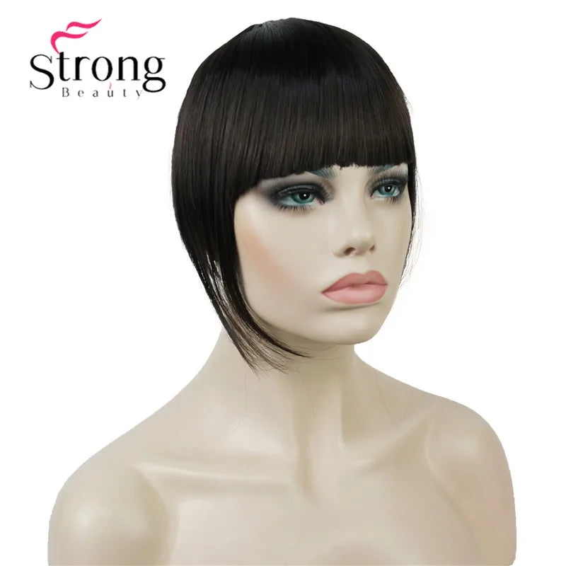 StrongBeauty Synthetic Hair Thin Neat Air Bangs Clip In Fringe Front Hair Temple Bangs Hair Extensions Hair Piece COLOUR CHOICES