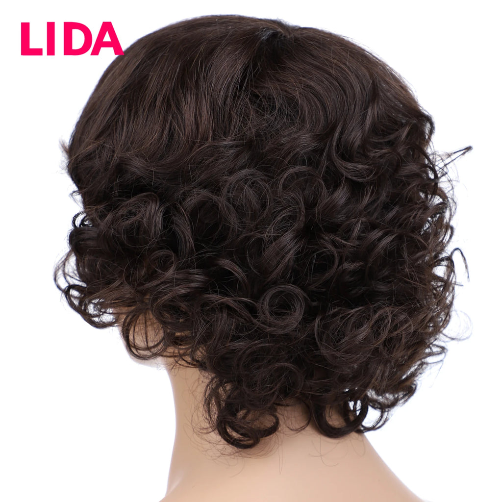 LIDA Curly Human Hair Wigs 100% Human Hair 8'' Malaysian Curly Human Hair Non Remy Women Wigs 150% Density Machine Made Wig