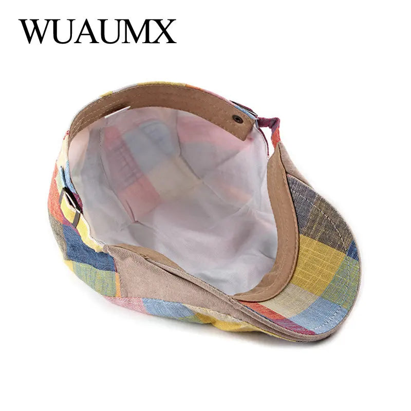 Spring Summer Berets Hats For Women Men Multicolor Plaid Herringbone Caps Duckbill Newsboy Cap Thin Cabbie Ivy Flat Hat
