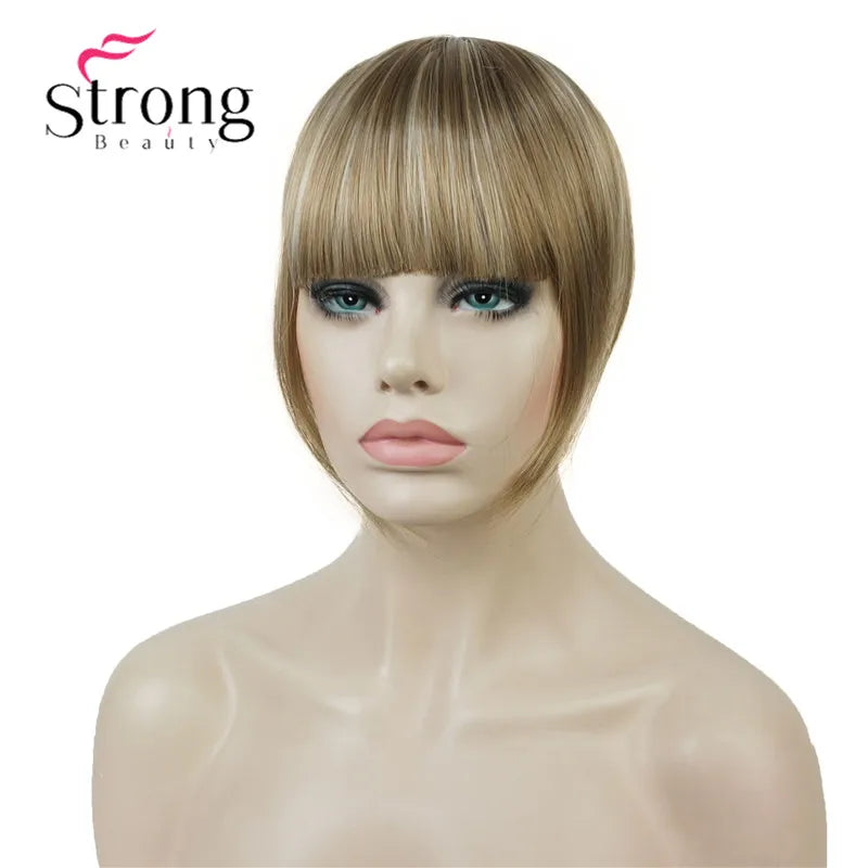 StrongBeauty Synthetic Hair Thin Neat Air Bangs Clip In Fringe Front Hair Temple Bangs Hair Extensions Hair Piece COLOUR CHOICES