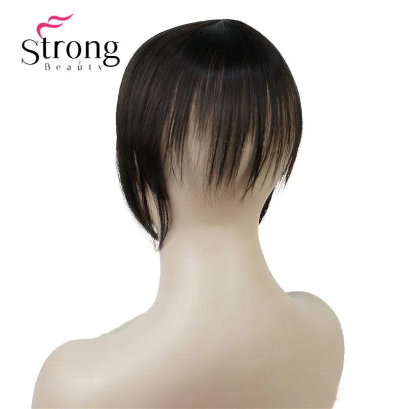 StrongBeauty Synthetic Hair Thin Neat Air Bangs Clip In Fringe Front Hair Temple Bangs Hair Extensions Hair Piece COLOUR CHOICES
