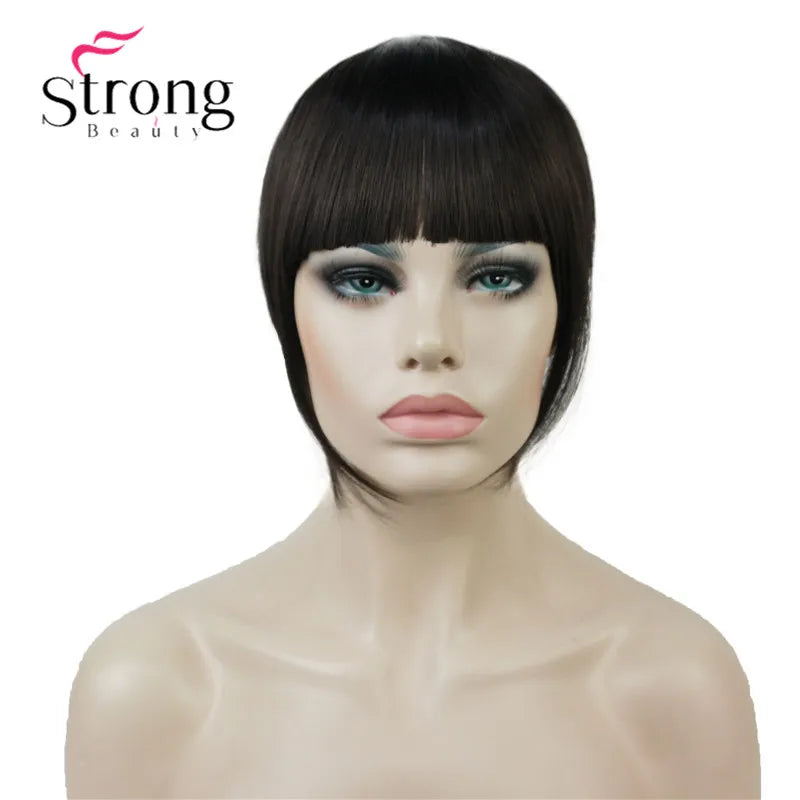StrongBeauty Synthetic Hair Thin Neat Air Bangs Clip In Fringe Front Hair Temple Bangs Hair Extensions Hair Piece COLOUR CHOICES