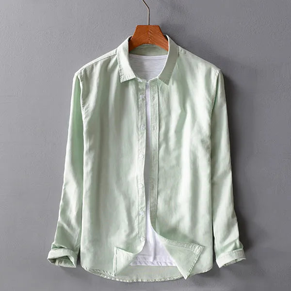 New style sky blue shirt men brand linen solid fashion long sleeve square collar cotton shirts for men camisas chemise
