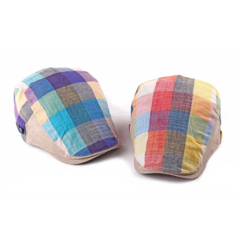 Spring Summer Berets Hats For Women Men Multicolor Plaid Herringbone Caps Duckbill Newsboy Cap Thin Cabbie Ivy Flat Hat