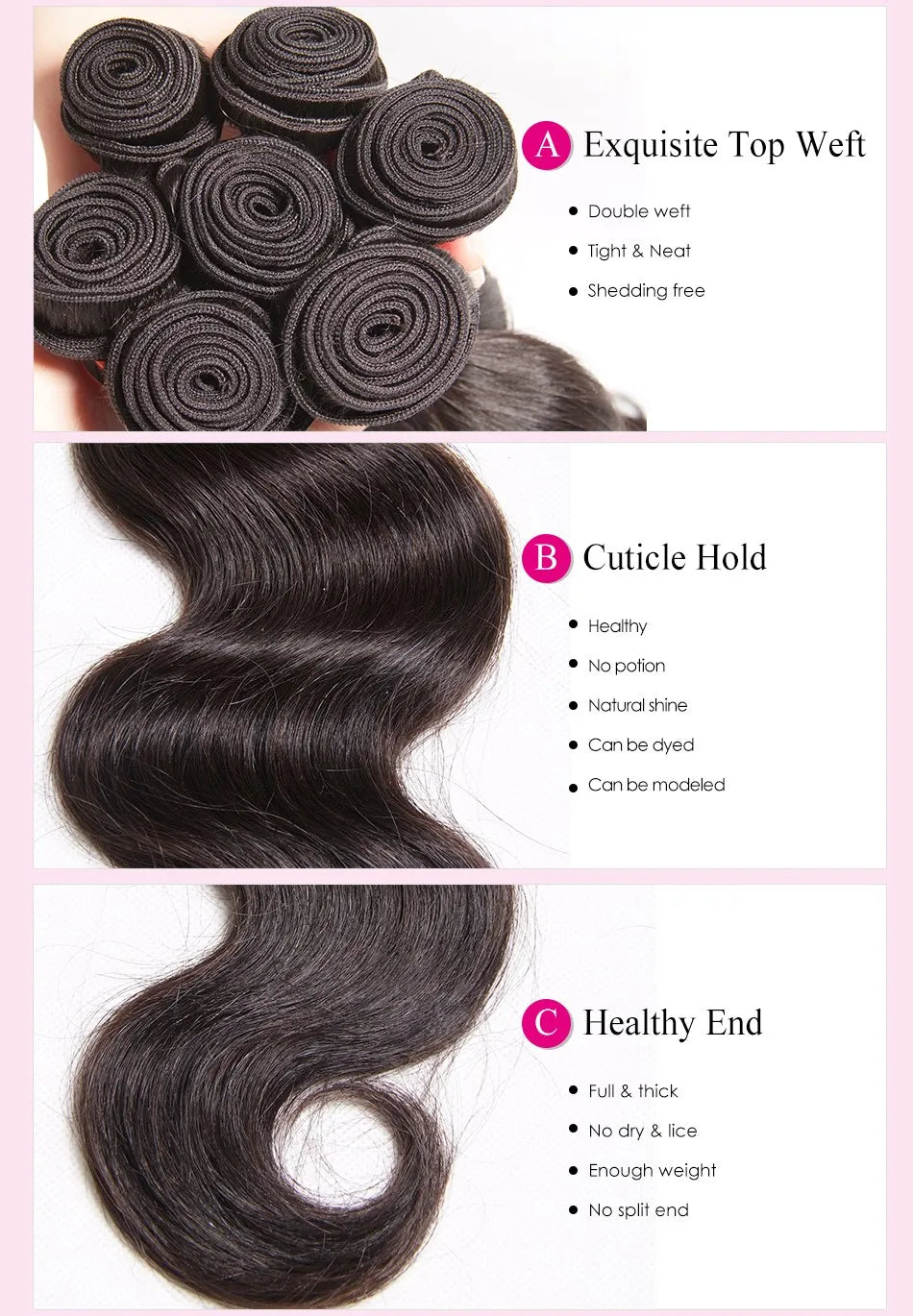 UNice Body Wave Human Human Hair Bundles 4PCS/Lot 100% Remy Hair Weaving Natural Color Human Hair Weaves 8-30inch Free Shipping