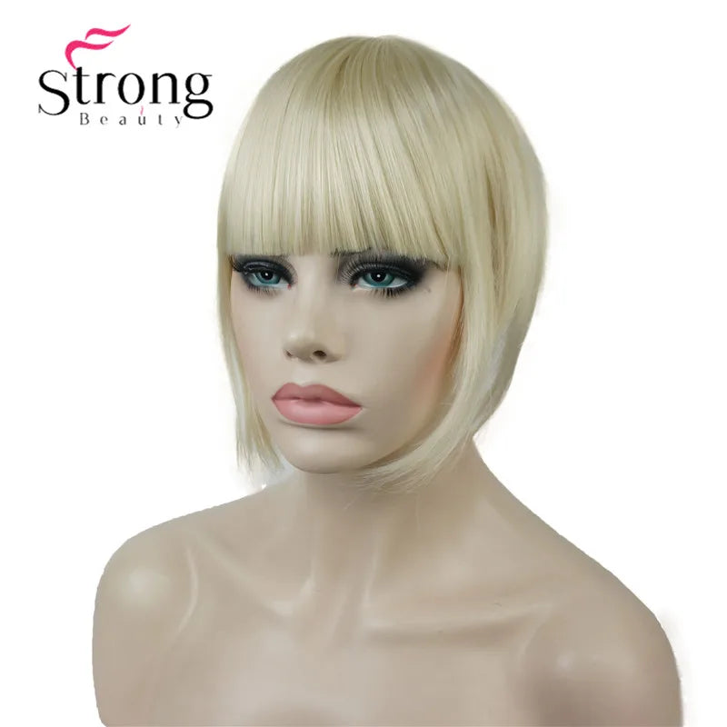 StrongBeauty Synthetic Hair Thin Neat Air Bangs Clip In Fringe Front Hair Temple Bangs Hair Extensions Hair Piece COLOUR CHOICES