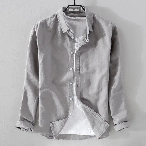 New style sky blue shirt men brand linen solid fashion long sleeve square collar cotton shirts for men camisas chemise