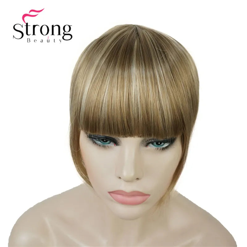 StrongBeauty Synthetic Hair Thin Neat Air Bangs Clip In Fringe Front Hair Temple Bangs Hair Extensions Hair Piece COLOUR CHOICES
