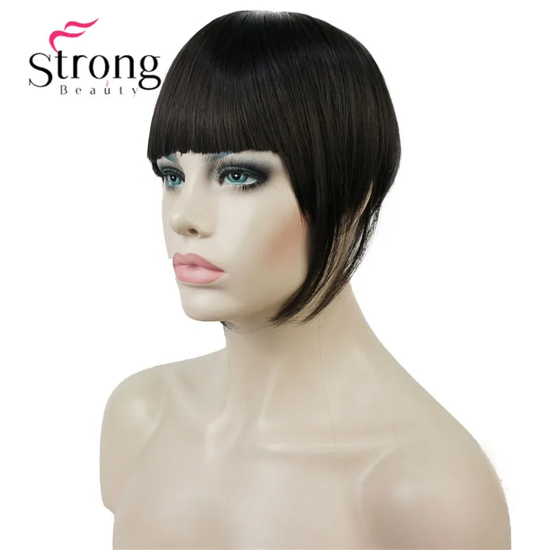 StrongBeauty Synthetic Hair Thin Neat Air Bangs Clip In Fringe Front Hair Temple Bangs Hair Extensions Hair Piece COLOUR CHOICES
