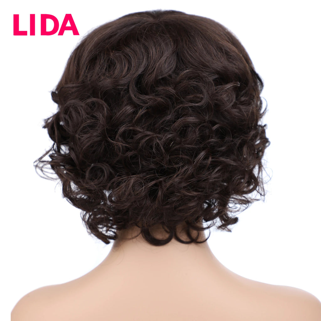 LIDA Curly Human Hair Wigs 100% Human Hair 8'' Malaysian Curly Human Hair Non Remy Women Wigs 150% Density Machine Made Wig