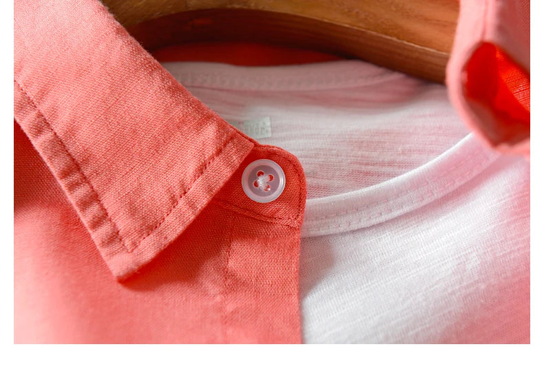 New style sky blue shirt men brand linen solid fashion long sleeve square collar cotton shirts for men camisas chemise