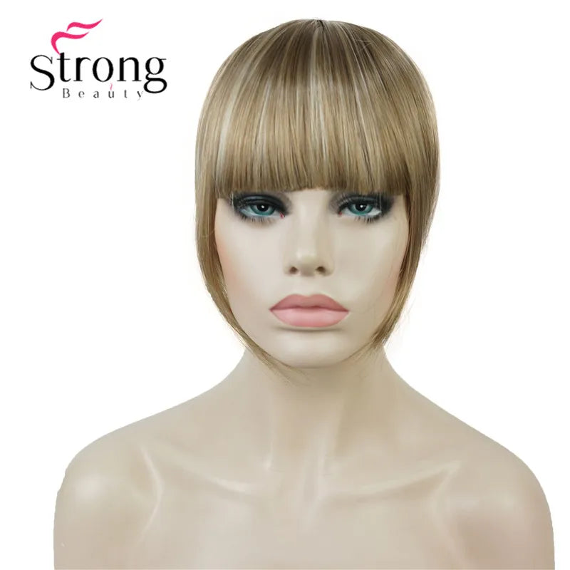 StrongBeauty Synthetic Hair Thin Neat Air Bangs Clip In Fringe Front Hair Temple Bangs Hair Extensions Hair Piece COLOUR CHOICES