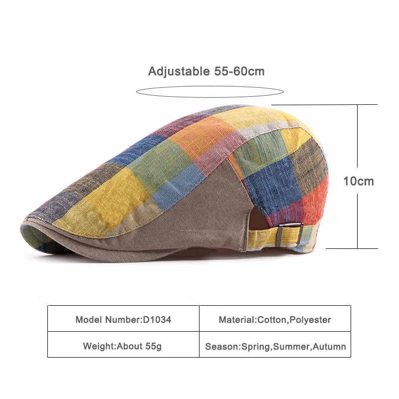 Spring Summer Berets Hats For Women Men Multicolor Plaid Herringbone Caps Duckbill Newsboy Cap Thin Cabbie Ivy Flat Hat