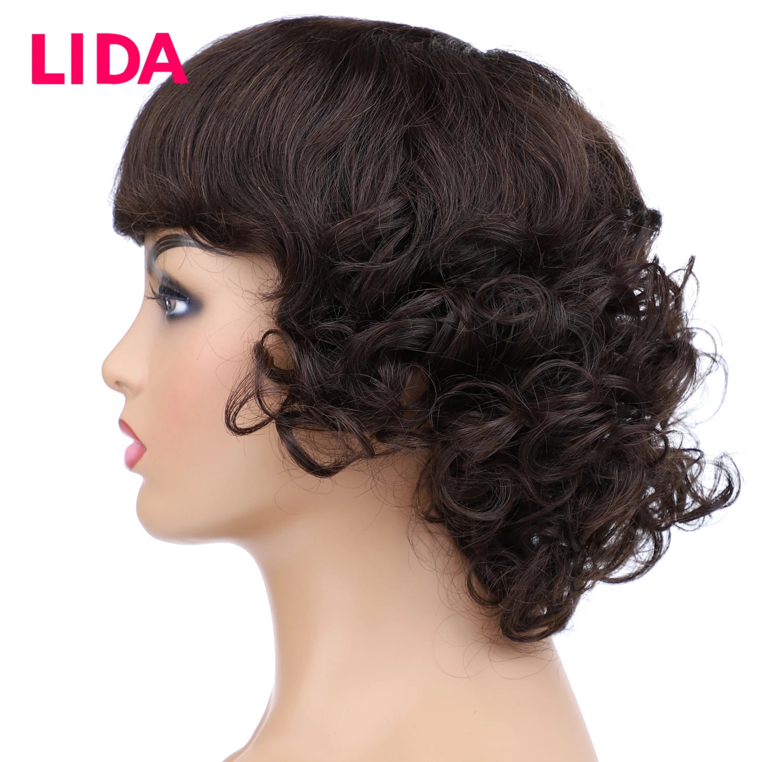 LIDA Curly Human Hair Wigs 100% Human Hair 8'' Malaysian Curly Human Hair Non Remy Women Wigs 150% Density Machine Made Wig