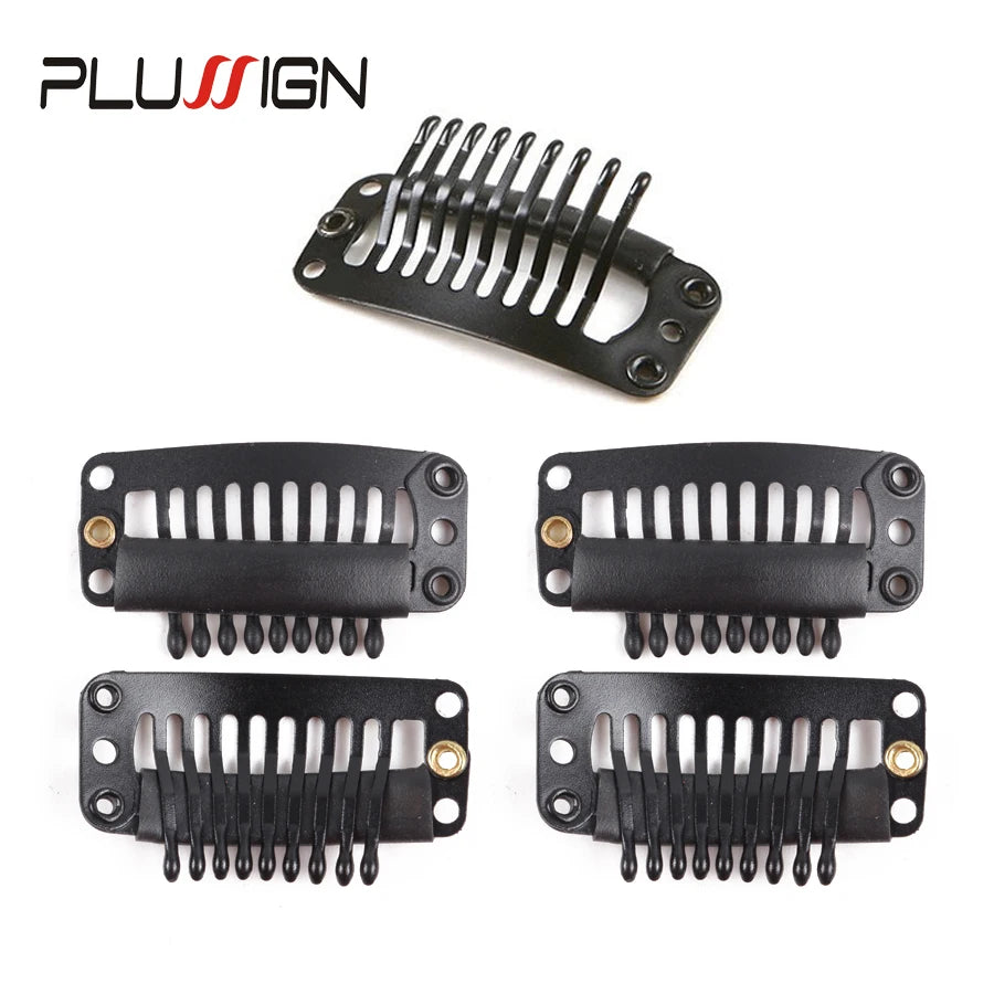 Plussign 10Pcs/Lot Brown Black Rubber Wig Clips and Combs For Hair Extensions 32mm Wire Shape Wig Cap Clips For Sale