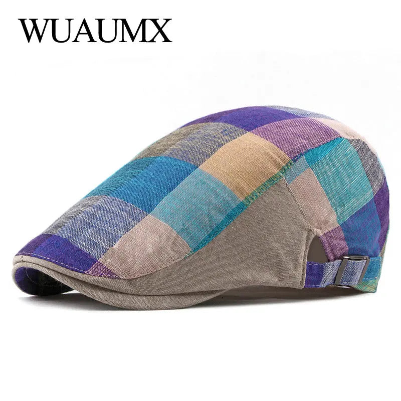 Spring Summer Berets Hats For Women Men Multicolor Plaid Herringbone Caps Duckbill Newsboy Cap Thin Cabbie Ivy Flat Hat
