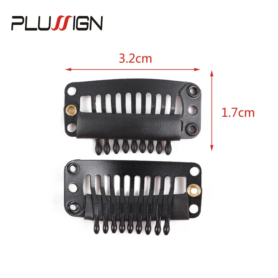 Plussign 10Pcs/Lot Brown Black Rubber Wig Clips and Combs For Hair Extensions 32mm Wire Shape Wig Cap Clips For Sale