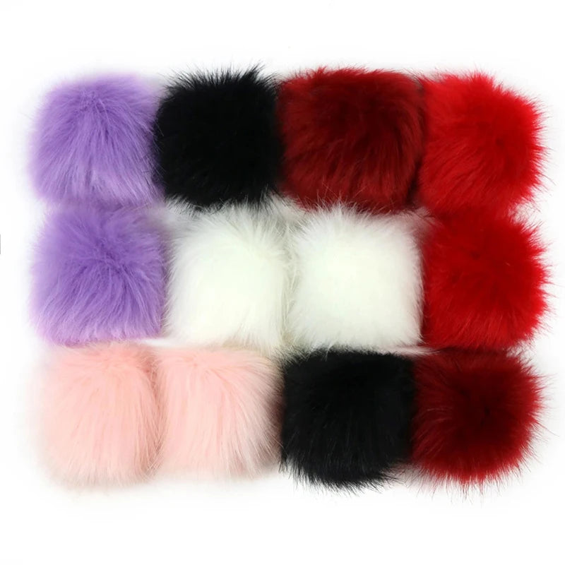 12/14 Pcs 8cm False Hairball Hat Ball Fur Pompom Fake Fox Hat Ball Pom Pom With Rubber Band Diy Clothing Hat Accessories