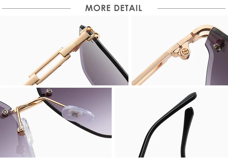 New Sunglasses Women Rimless Cat Eye Eyewear Gradient Brown Cutting Lens Sun Glasses For Female Alloy Eyeglasses Brand Designer