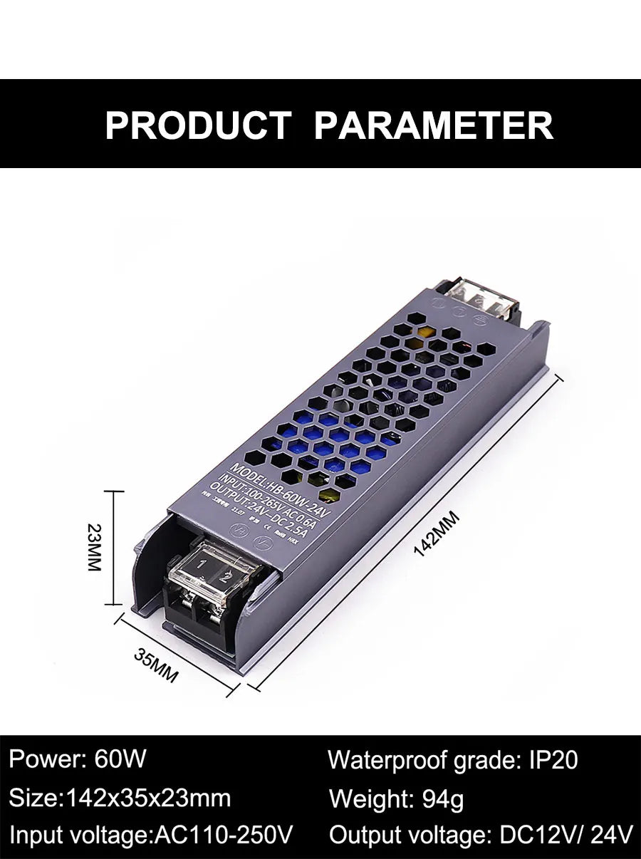 AC/DC 12V 24V Transformer 60W 100W 200W 300W 400W 500W LED Driver Power Supply Super Thin A/D Converter for LED Strip Light Bulb