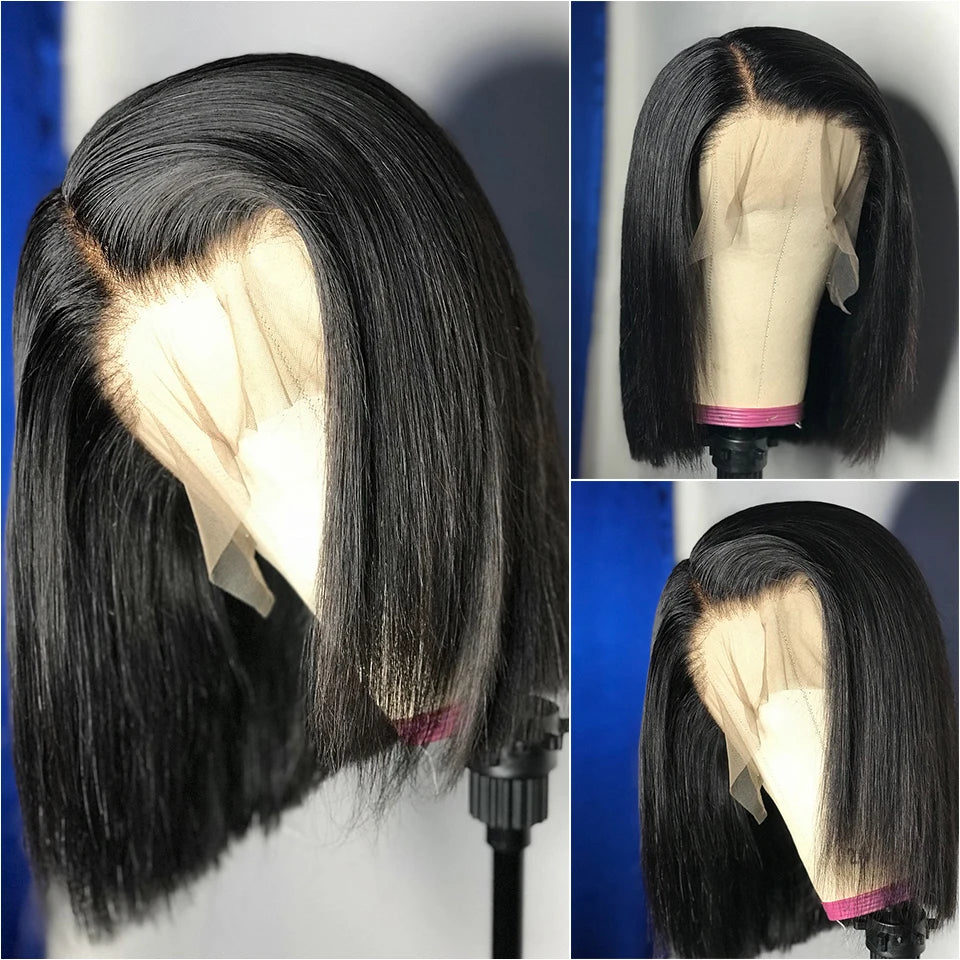 Straight Short Bob Wig Lace Frontal Human Hair Wigs Pre Plucked Brazilian Straight Bob Lace Frontal Wigs For Black Women QT Hair