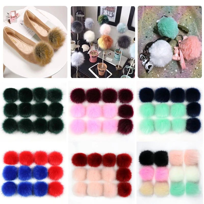 12/14 Pcs 8cm False Hairball Hat Ball Fur Pompom Fake Fox Hat Ball Pom Pom With Rubber Band Diy Clothing Hat Accessories