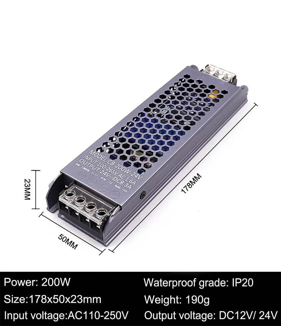 AC/DC 12V 24V Transformer 60W 100W 200W 300W 400W 500W LED Driver Power Supply Super Thin A/D Converter for LED Strip Light Bulb