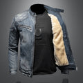 Men Fleece Thick Streetwear Denim Jackets Men Vintage Blue Bomber  Jacket Male Outwear Plus Velvet Windbreaker Coats