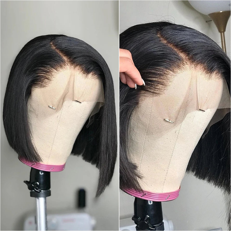 Straight Short Bob Wig Lace Frontal Human Hair Wigs Pre Plucked Brazilian Straight Bob Lace Frontal Wigs For Black Women QT Hair