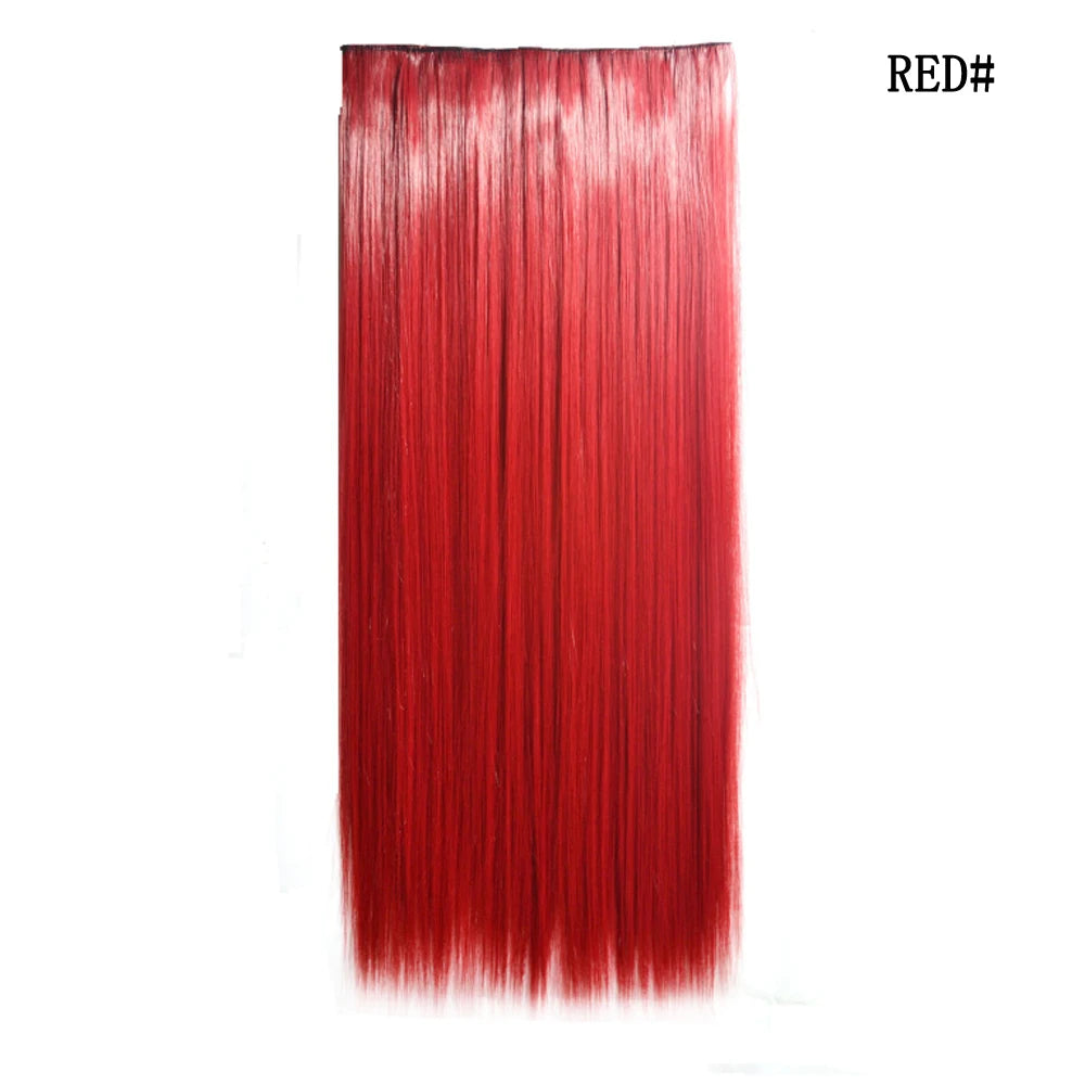 Synthetic Natural 5 Clip In Hair Extensions Fake Single Pink Straight False Hair Piece Hairstyle For Women 24inch
