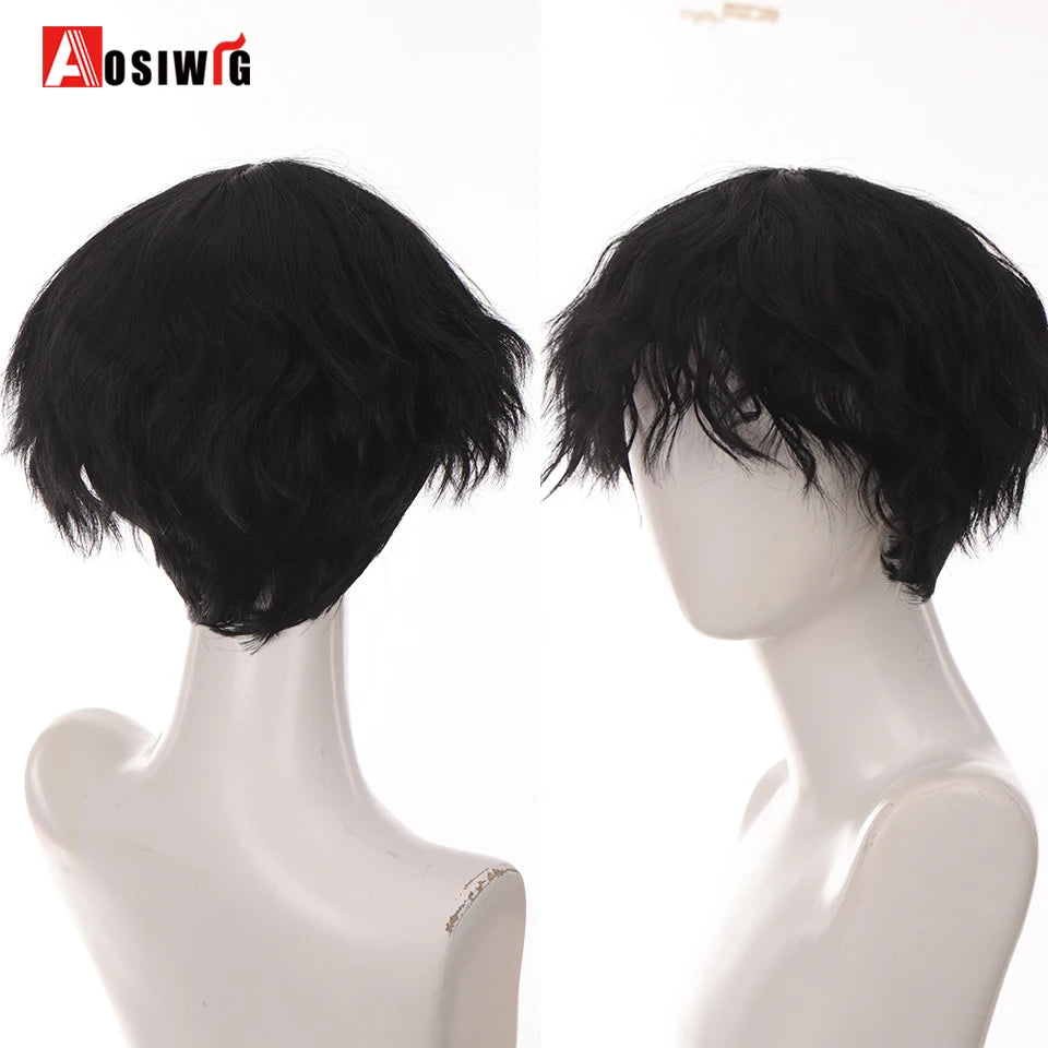 AOSIWIG  Short Curly Cosplay Men Boy Party Light Yellow Synthetic Heat Resistant Hair Wigs Men's Breathable Wig