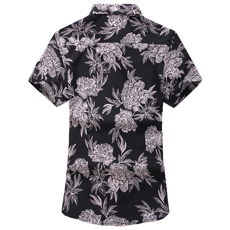 2026 Summer Mens Hawaiian Shirt, Printed Short Sleeve Asian Sizes Hawaii Rose Flower Beach Floral Patterns Shirts S-7XL