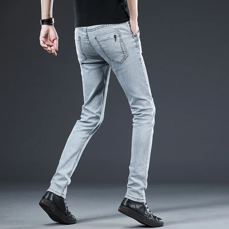 Trendy Men Skinny Jeans Retro Washed Snowflake Slim Fit Type Classic Simple Casual Fashion Street Skateboarding Denim Pants