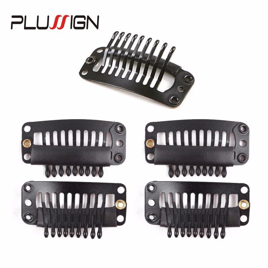 Plussign 10Pcs/Lot Brown Black Rubber Wig Clips and Combs For Hair Extensions 32mm Wire Shape Wig Cap Clips For Sale