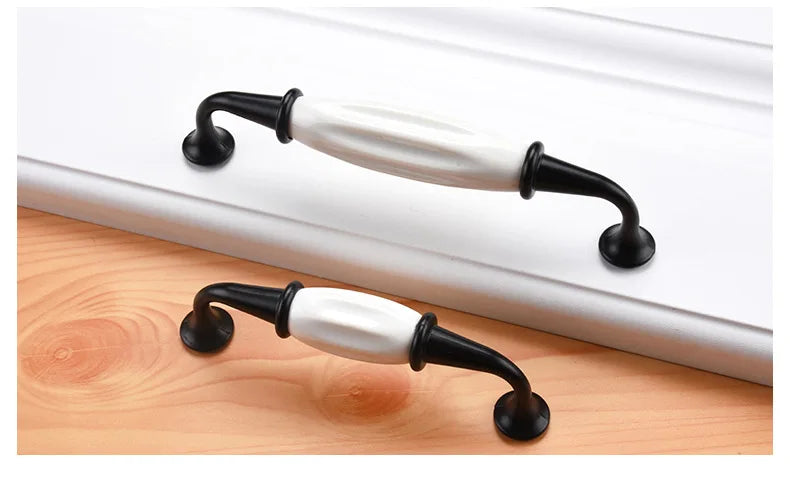 Cabinet Ceramic Black White Handle European Aluminum Wardrobe Door Handle Drawer Modern Minimalist Handle Furniture Hardware