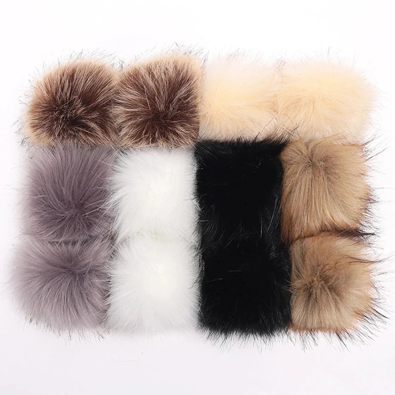 12/14 Pcs 8cm False Hairball Hat Ball Fur Pompom Fake Fox Hat Ball Pom Pom With Rubber Band Diy Clothing Hat Accessories