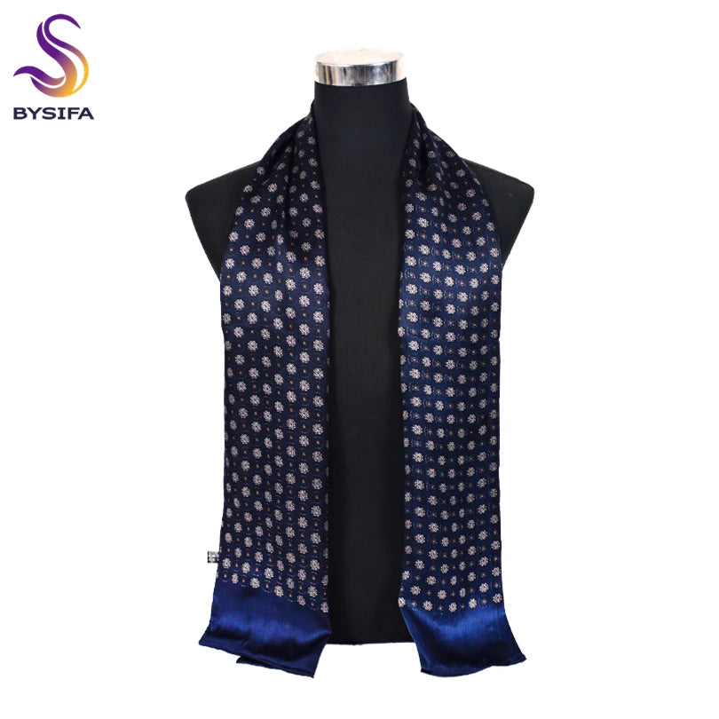 BYSIFA| New Silver Grey Man100% Silk Scarf Printed Fashion Brand Male Long Scarves Men Scarf Fall Winter Pure Silk Scarf160*26cm