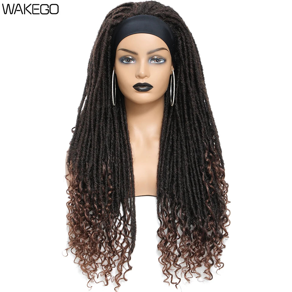 Wakego Long Dreadlocks Wig For Women Goddess Braid Headband Wig Soft Faux Locs Wigs Synthetic Braiding Crochet Twist Hair Wigs