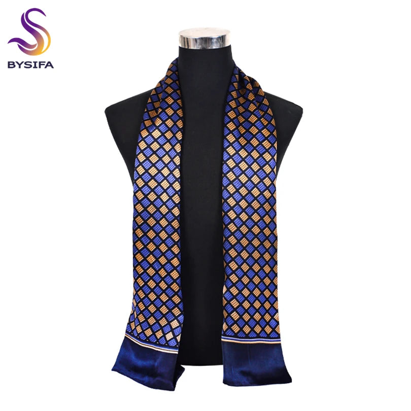 BYSIFA| New Silver Grey Man100% Silk Scarf Printed Fashion Brand Male Long Scarves Men Scarf Fall Winter Pure Silk Scarf160*26cm