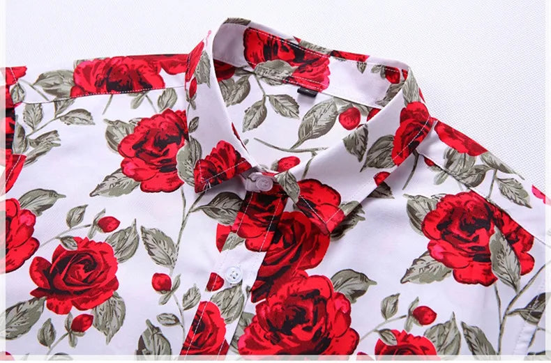 2026 Summer Mens Hawaiian Shirt, Printed Short Sleeve Asian Sizes Hawaii Rose Flower Beach Floral Patterns Shirts S-7XL
