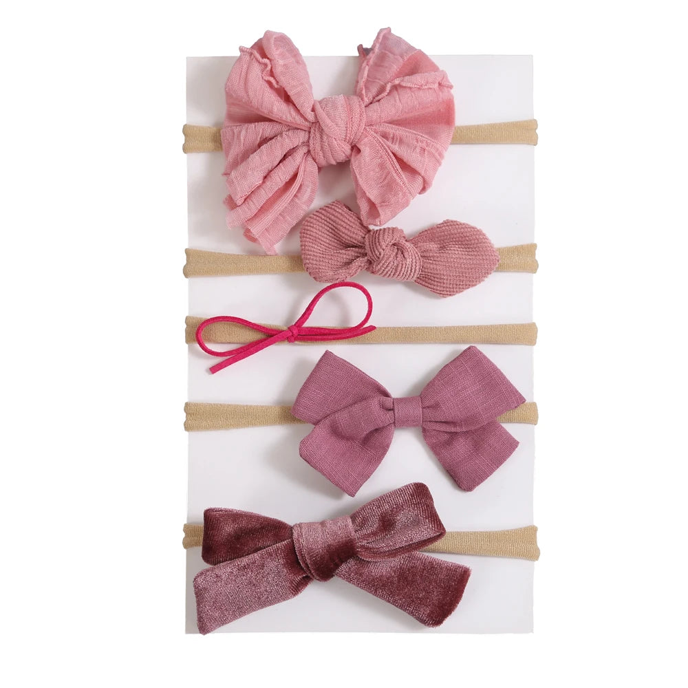 5Pcs/Lot Baby Headband for Baby Girls Soft Nylon Elastic Solid Color Hairband Print Hair Bow Kids Headwear Baby Hair Accessories