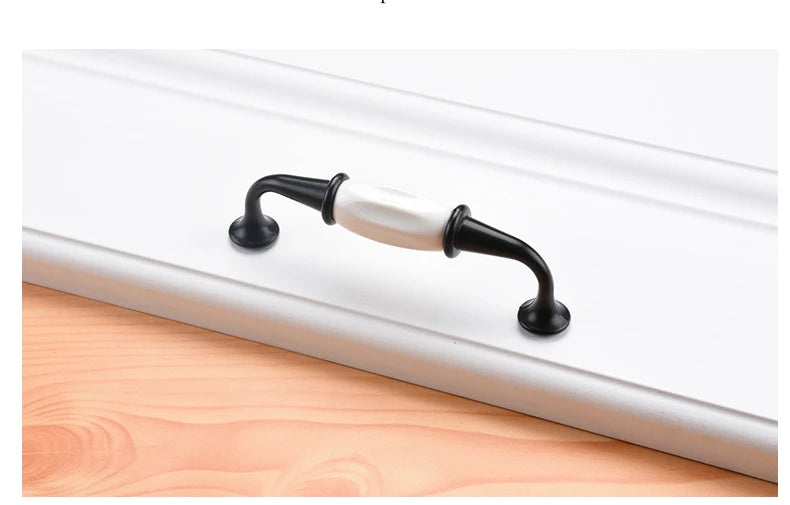 Cabinet Ceramic Black White Handle European Aluminum Wardrobe Door Handle Drawer Modern Minimalist Handle Furniture Hardware