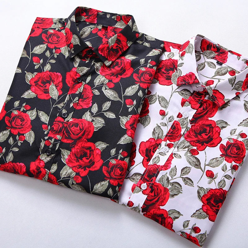 2026 Summer Mens Hawaiian Shirt, Printed Short Sleeve Asian Sizes Hawaii Rose Flower Beach Floral Patterns Shirts S-7XL