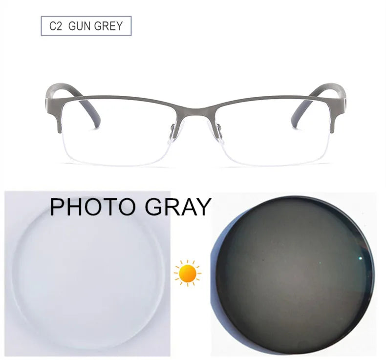 Myopia Prescription Glasses -0.5 TO -10 Men Women Business Half Frame Anti Blue Ray Photochromic Shortsighted Spectacles F518