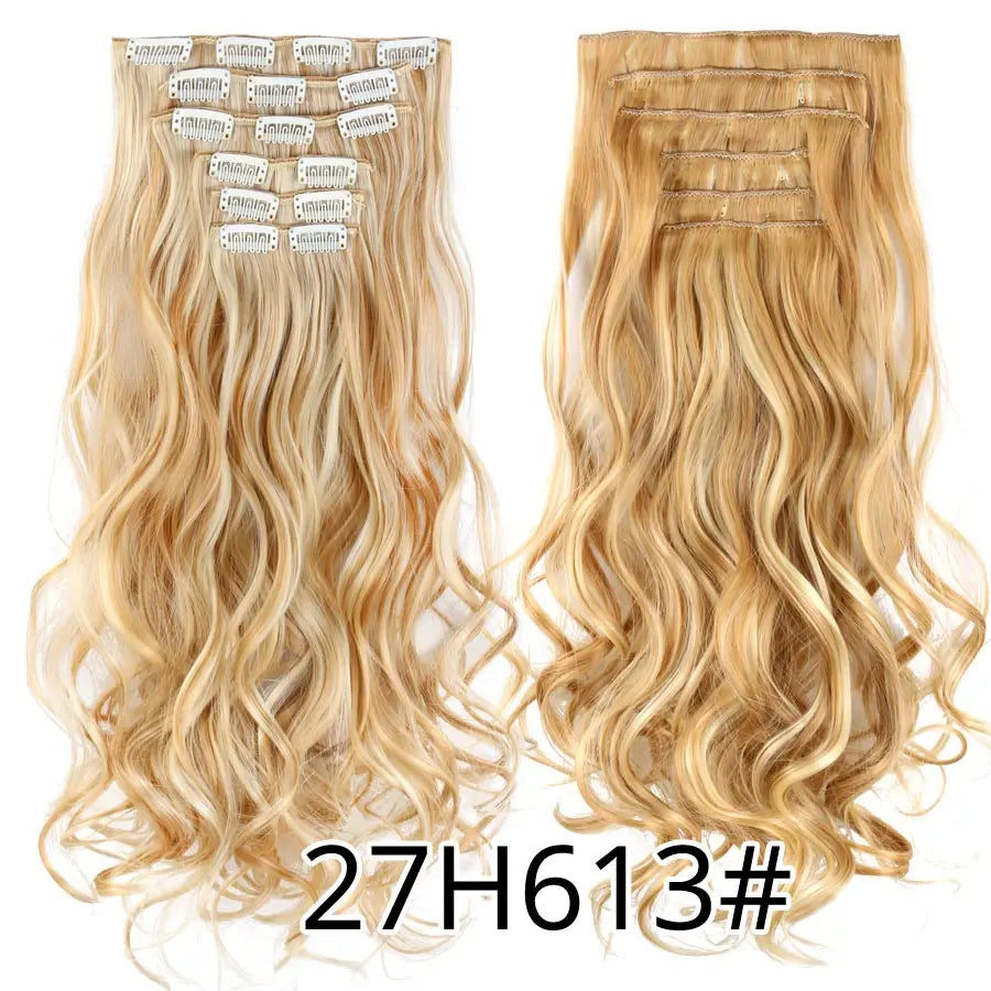 Clip-In Hair Extensions Syntetic Hair 22Inch Long Wave Hair Extensions Ombre Cclip-In One Piece 6Pcs/Set Fake Hairpiece