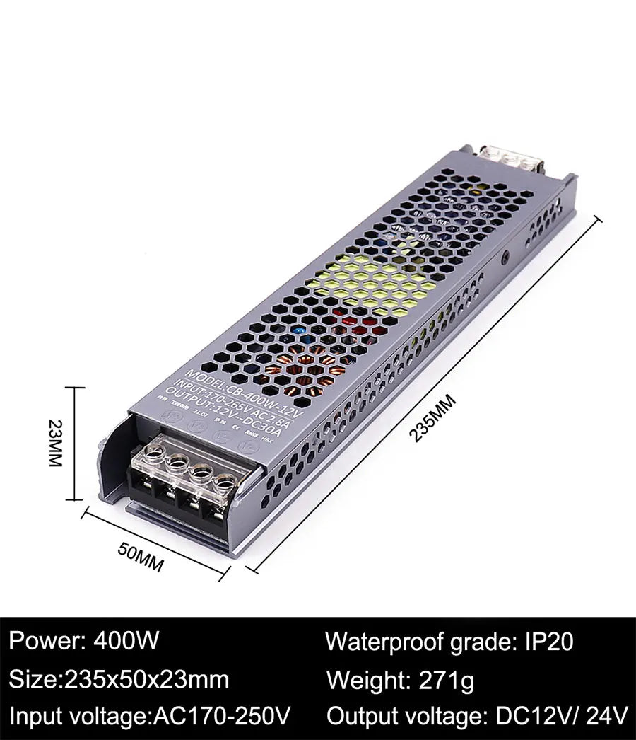 AC/DC 12V 24V Transformer 60W 100W 200W 300W 400W 500W LED Driver Power Supply Super Thin A/D Converter for LED Strip Light Bulb