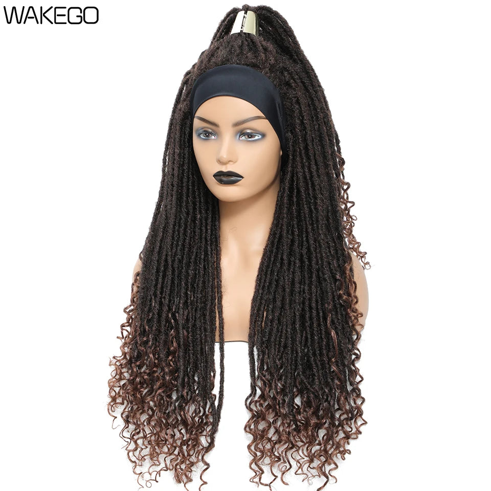 Wakego Long Dreadlocks Wig For Women Goddess Braid Headband Wig Soft Faux Locs Wigs Synthetic Braiding Crochet Twist Hair Wigs